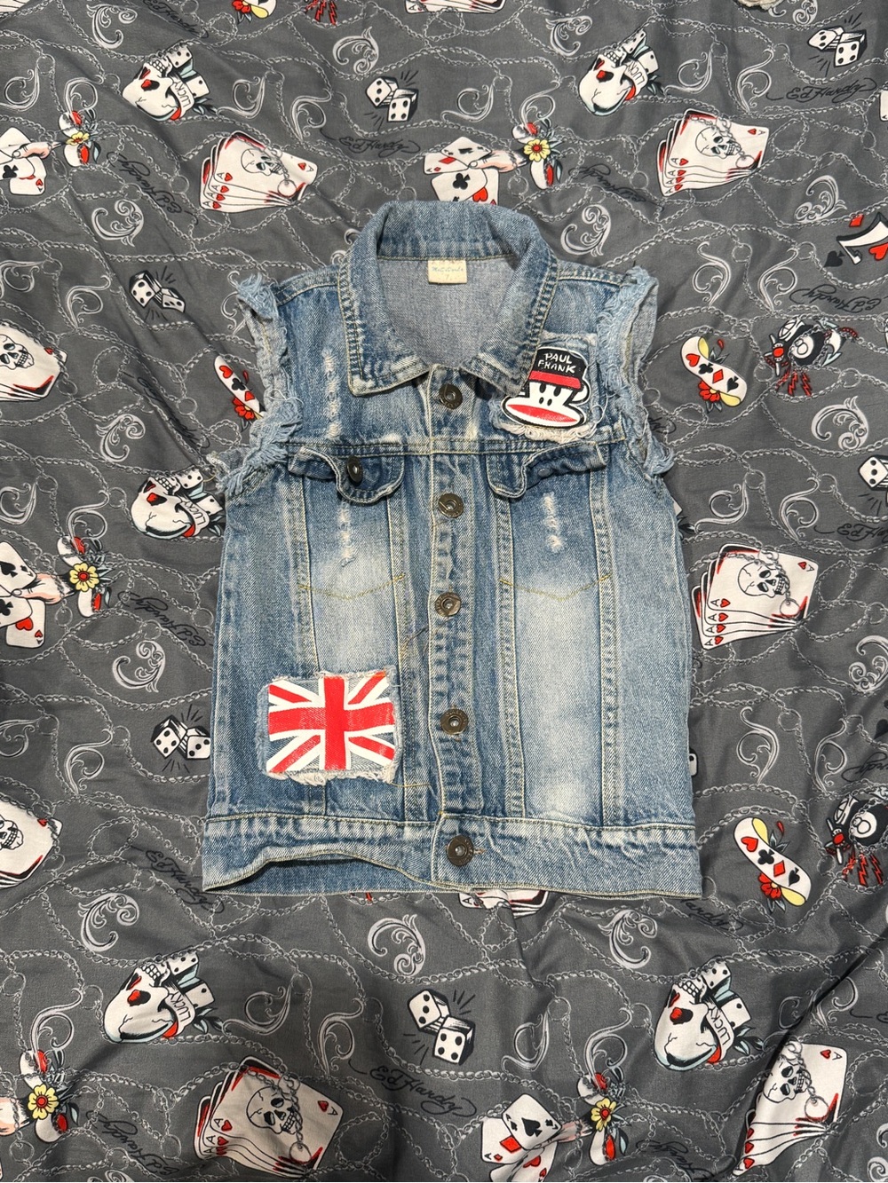 Vintage Paul Frank McDuffs Denim Vest Youth Size 7 Y2K Blue Jean